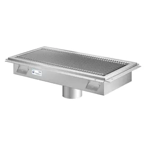 12" x 24" Stainless Steel Floor Trough Drain, 14-Gauge with Subway-Style Grating & Removable Drain Basket, NSF Listed (KM-FTG-1224)