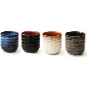 Japanese Style Ceramic Tea Set, Tea Cup, Coffee Cup, Yerba Mate Set, Ceramic Mate Cup Set of 4 (4 colors)