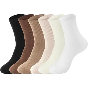 Womens Socks Neutral Cute Crew Socks Solid Color Cotton Boot Socks for Women Granola Girls Ladies