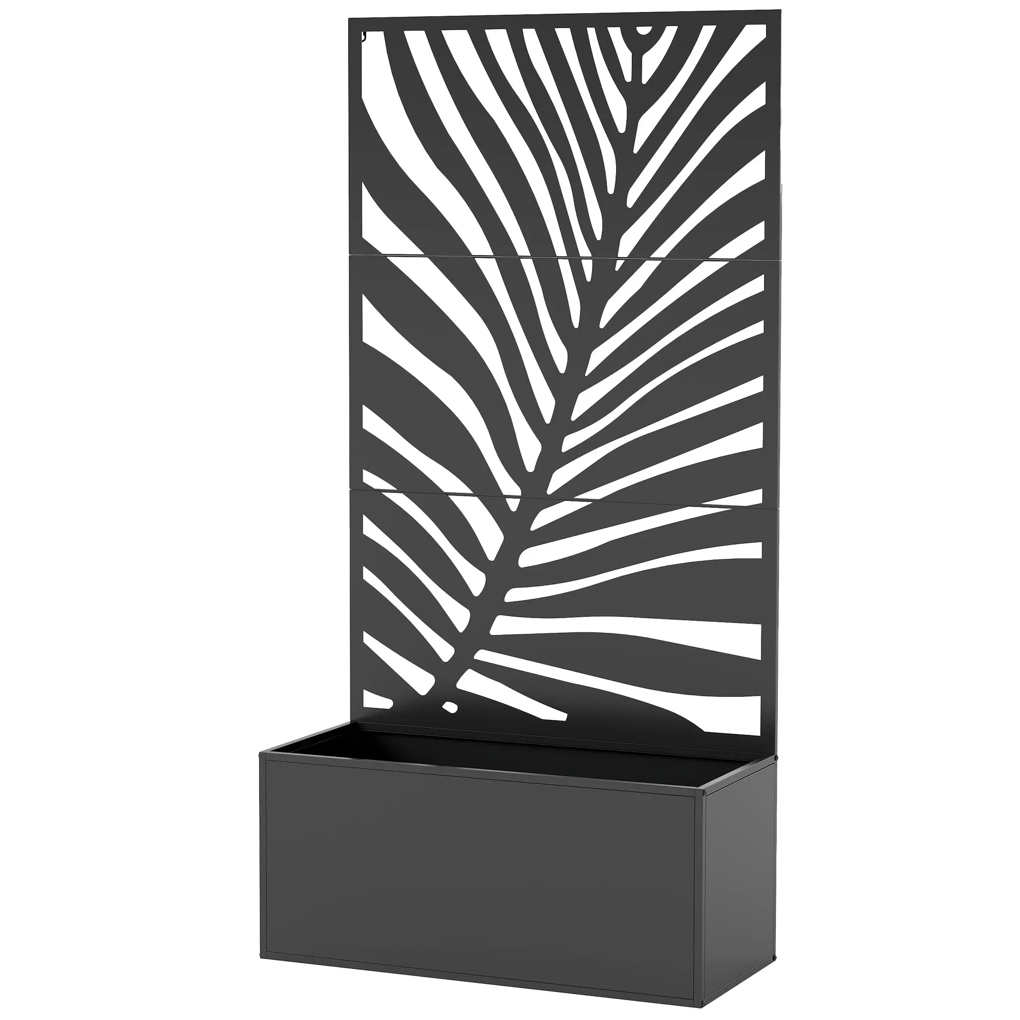 Large Metal Trellis Planter Box with Leaf Cut-Out Privacy Screen, Freestanding Steel Raised Garden Bed for Climbing Plants & Vegetables, Outdoor Patio Deck Screening Solution