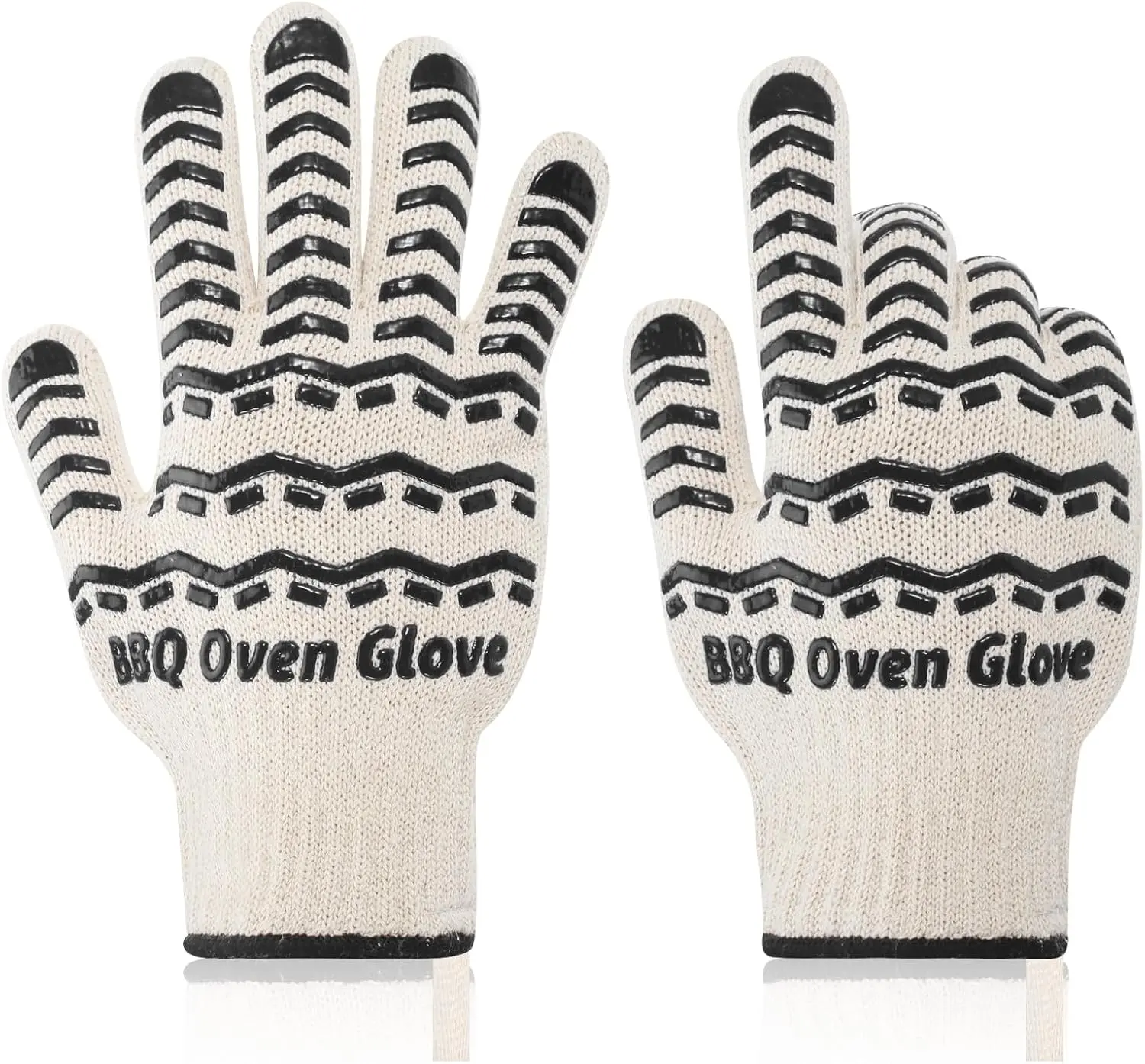 BBQ Gloves 932 Heat Resistant Oven Gloves, Cooking Gloves for BBQ, Grilling, Baking,,  Fireplace-1 Pair (Black)