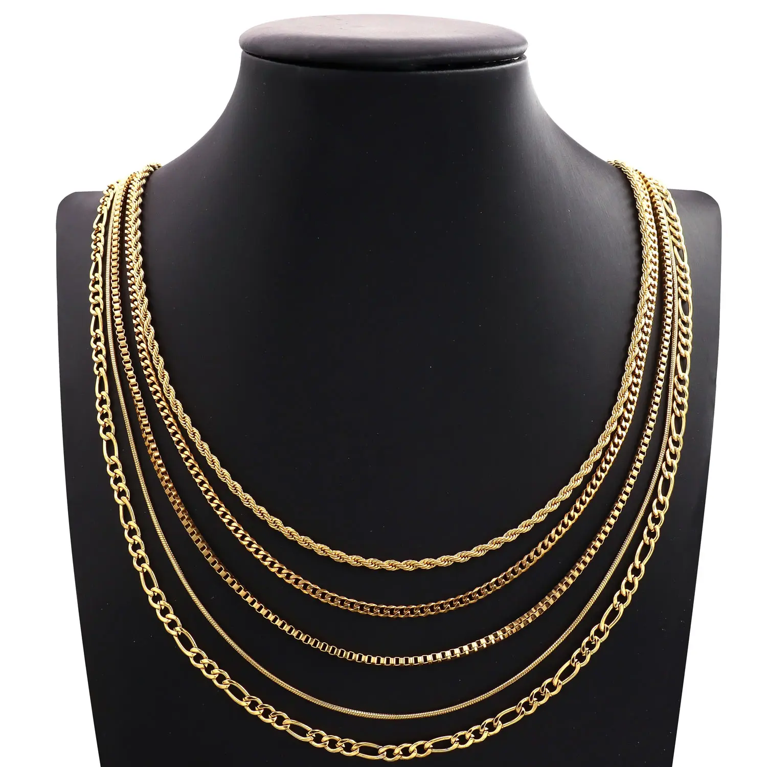 18 inches Cadena De Oro Laminado Cuban Chain Laminated Gold Figaro Chain Link Necklace  Women