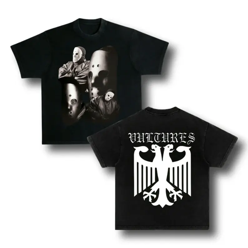 Vultures Ye Kanyee West Friday The 13th Jason Vorhees Mask Heavy Boxy Washed Black T-Shirt , fan merch 2024 | Hip Hop Streetwear Clothing | Premium-Quality