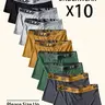 10 Pack Men's Letter Tape Boxer Briefs (Please Size Up), Soft Comfortable Breathable Underwear for Daily Wear Full Coverage Knickers Casual Men's Underwear for All Seasons
