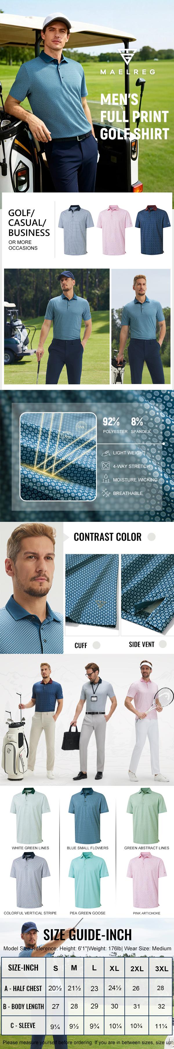 MAELREG Golf Shirts For Men Short Sleeve Print Patterns Moisture Wicking Performance Lightweight Collared Mens Polo Shirts