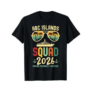 ABC Islands Squad 2026 Family Vacation Matching T Shirt Vintage Fashion Glasses Palm Tree Cruise Trip Graphic Tee for Men Women Streetwear, Gentle T Shirts, Premium Quality Lounge Wear Tee, Comfortable Elasticity, Festival, Lightweight Crew Neck?