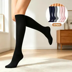 Men's and women's 6 pairs of compression socks - lightweight texture, comfortable to wear, calf length, quick drying, odor proof, wear-resistant sports socks, suitable for running, hiking, gym and yoga, knee height compression