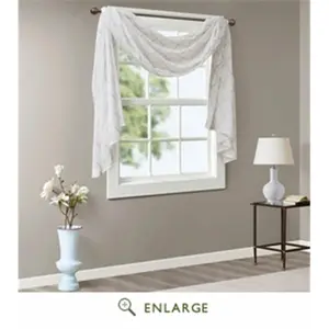 Madison Park MP40-4946 50 x 144 in. Irina Diamond Sheer Embroidered Window Scarf, White & Grey