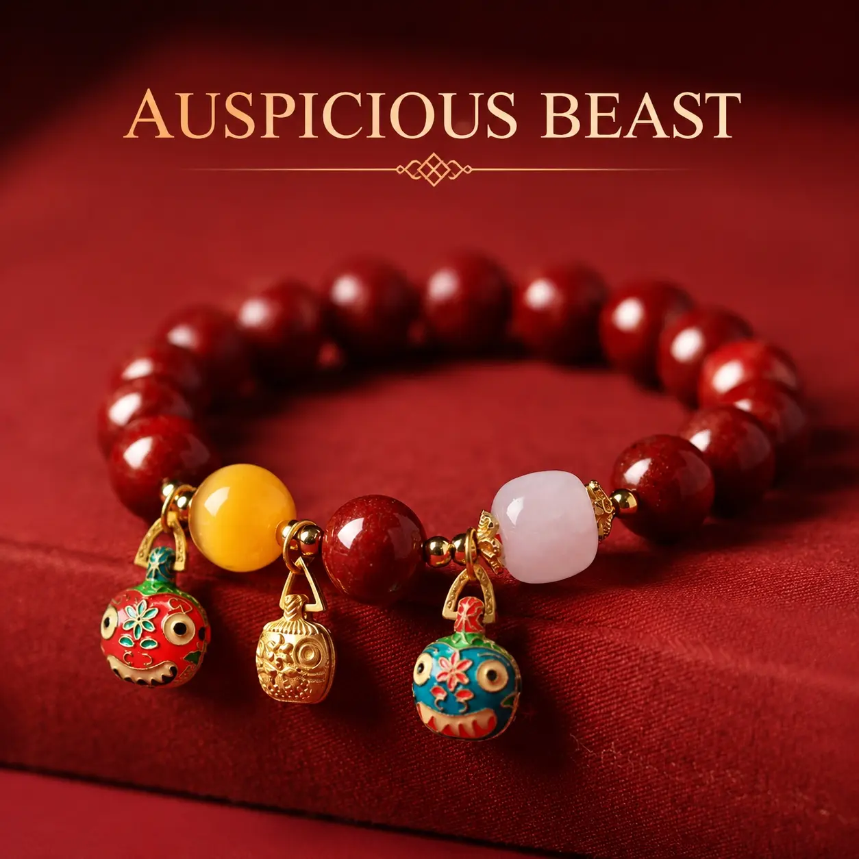 Red Beaded Bracelet with Hetian Jade & Auspicious Taoist Beast Charm for Protection, Welcomes Incoming Wealth, Traditionally, Wear the Bracelet on Your Left Hand, Exquisite Bracelet, High Quality Bracelet