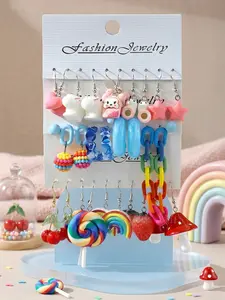 30pcs Unique Design Fun Earrings Set, Resin Acrylic Daily Personal Accessories, Casual Style, All Seasons, No Choking Hazard
