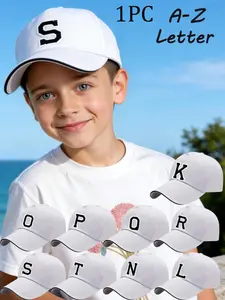1PC A-Z Letter Embroidery Baseball Cap, Fashionable Unisex Team Sports Kid Sun Hat, Adjustable Back Strap, Essential for School, Ages 9-15