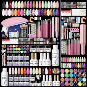 Acrylic Nail Kit for Beginners with Everything, 11 Colors Acrylic Powder Nail Kit with Drill UV Light 3Pcs Gel Polish 24Pcs Glitter Powders Rhinstones Nail Art Extensions Home Gift Set