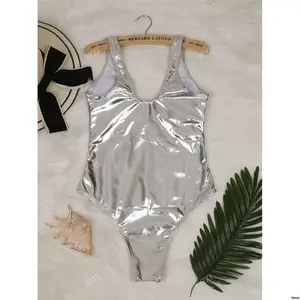 sSwimsuitWithMetallicFabric NewArrivalWomen ReflectionSilverOnePieceSexyBikiniSummer