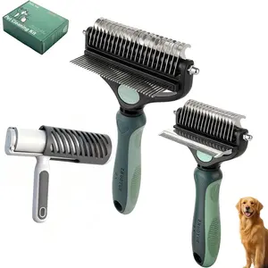 3-in-1 Deshedding Dog Brush, Deshedding Dog Grooming Brush & Undercoat Rake with Dematting Comb for medium to Large Double Coated, 3PCS, Peacock Green