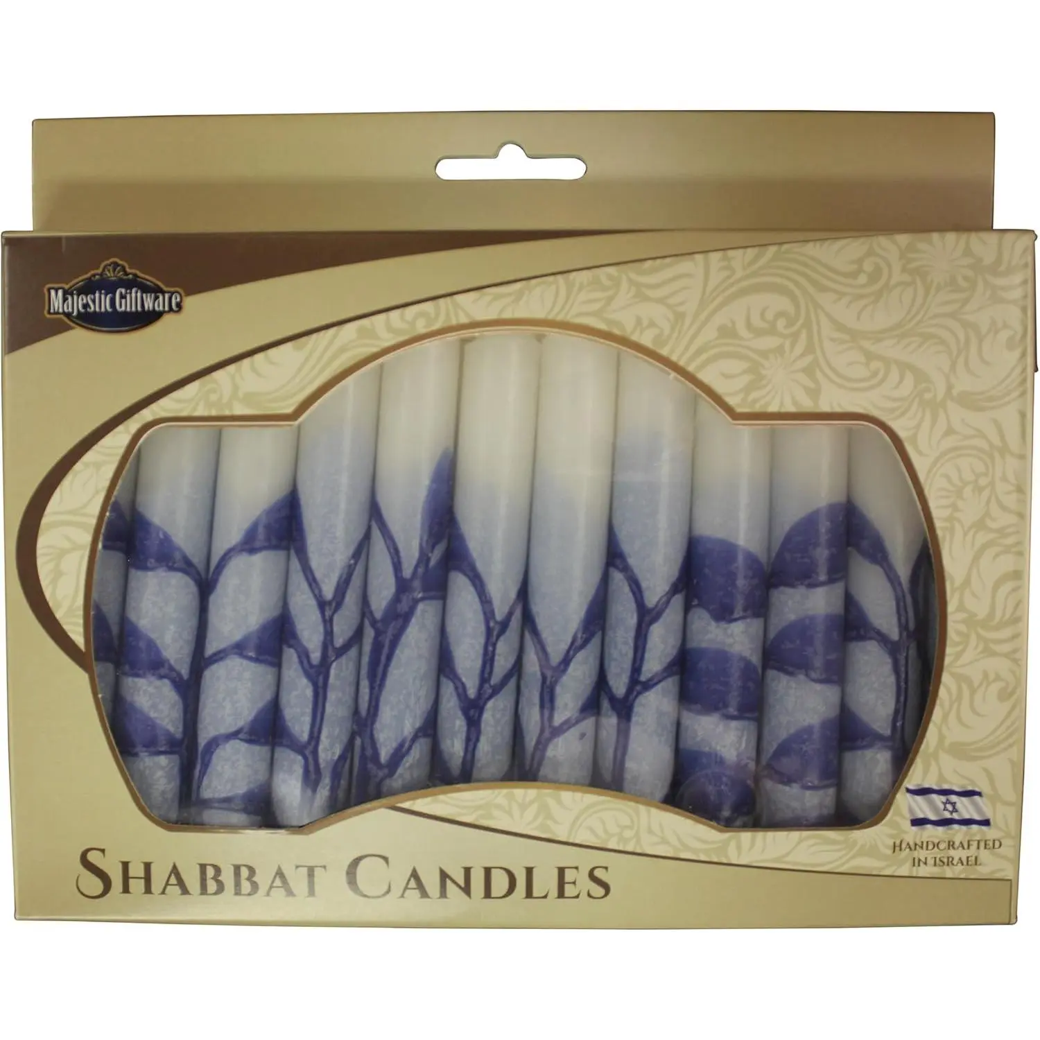 12-Pack Handcrafted Safed Shabbat Candles, 5 in, Tree Blue, Festive Home Decor for Shabbat Celebrations, Decoration