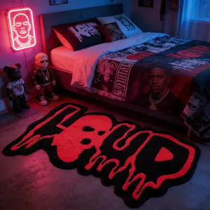 Loud Skull Graffiti Carpet, Hip-Hop Style Gaming Room Bedroom Decor Mat, Anti-Slip High Elastic Soft Velvet Art Rug