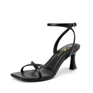 Athlefit Kitten Heels for Women Square Open Toe Strappy Heeled Sandals Ankle Strap Dress High Heels for Prom Party Wedding