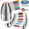 9/17-Piece Multi-Size High-End Stainless Steel Measuring Cup & Magnetic Spoon Kitchen Accessories Set-Metric Marked, Accurate Dry/Liquid Measurement, Non-Slip Silicone Handle, Food-Grade Heat Resistant, 1 Straightener for Cooking Needs (Black Friday Pick)