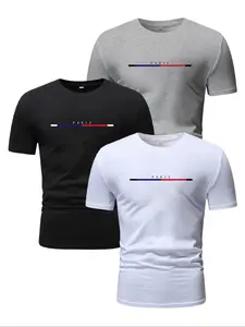 Men's PARIS & MILANO & CAVALIER Letter Print Round Neck Tee, Regular Fit Casual Short Sleeve Crew Neck T-Shirt for Daily Wear, Men's Top for All Seasons