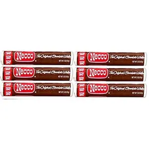 Necco Wafers Original Chocolate Flavored Hard Candy Rolls - Bundle of 6 Rolls, 2.02oz