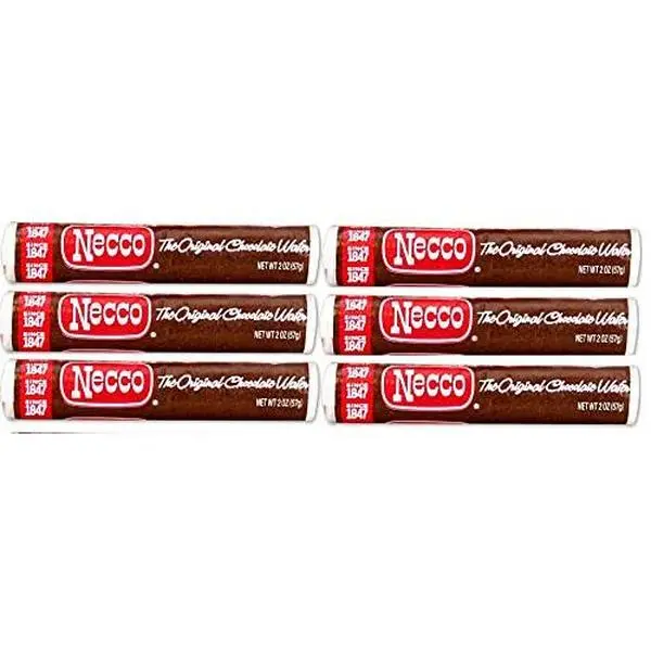 Necco Wafers Original Chocolate Flavored Hard Candy Rolls - Bundle of 6 Rolls, 2.02oz