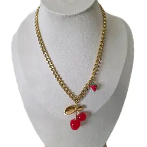 Cherry and Strawberry Necklace 18k Gold Plated Fashion Jewelry for Women