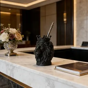 Nordic Crown Lion Home Decoration, Creative Handmade Desktop Art, 3D Printed Lion Head Storage Jar, Office Desk Ornament