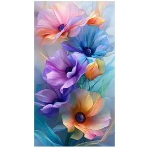 5D DIY Diamond Painting Kit, Full Diamond Mosaic Artwork, Dreamy Translucent Colorful Anemone Flowers, Rhinestone Wall Decor Gift