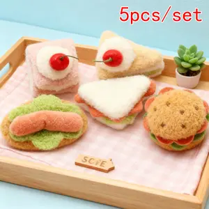 5pcs Plush Food Charms Set Cute Burger, Cake & Snack Bag Hangers & Decorative Accessories For Keys & Backpacks Christmas & Valentine'S Gift