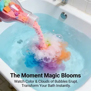 6PCS Mood Aromatherapy Bath Salt Set, Rainbow Color Bath Soak Lab Bottle Gift Box with Relaxing Bubble Bath Powder, Perfect for Tub Bath, Home Spa Care and Holiday Gift Basket, Stress Relief Self Care Gift for Her and Him