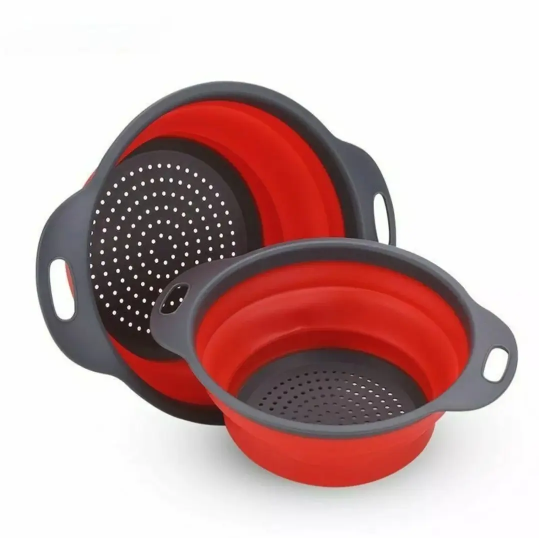 Foldable Silicone Colander Strainer Set with Handle - 2-Count Kitchen Cooking Accessories, Space-Saving Over-Sink Drying Rack for Pasta, Veggies, Fruit, Plates, Strainer With Handle, Utensils, Food Colander Kitchenware, Over The Sink Colander