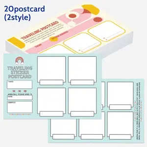 20pcs Classic Traveling Postcard, two style, Blue, Retro Pink & Yellow, for Share travel experiences and wonderful memories with friends and family members