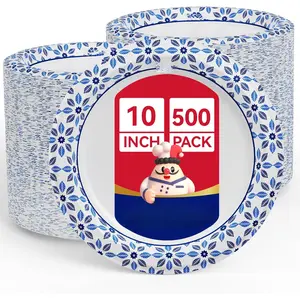 10 inch Disposable Paper Plates 500 Count, Soak Proof, Cut Proof, Heavy Duty Paper Plates for Everyday Use