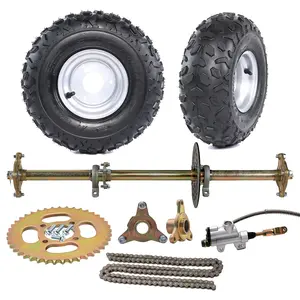 145/70-6 Tires with Rims 6" Wheels & 32" Go Kart Rear Axle Kit, 428 108L Chain Sprocket, Rear Brake Caliper Master Assembly, Wheel Hubs for Quad Buggy ATV UTV Mower 4 Wheelers Mini Bike (50cc-125cc)