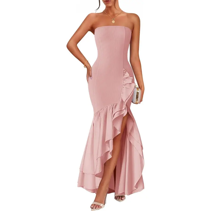open lace back dress Wocrolse Women's 2025 Spring Summer Dress V Neck High Waist Ruffle Trim  Ruched Waist Midi Dress at Amazon Women's Clothing store