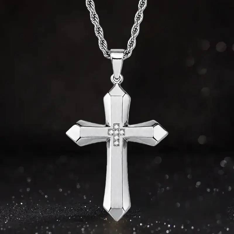 Cross Necklace for Women Men, Silver/Gold Mens Cross Necklaces with 3mm Rope Chain and Stainless Steel Cross Pendant, 18-26 Inch, Jewelry Gift