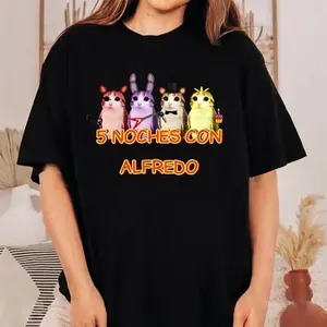 5 Noches Con Alfredo, Fuuny Meowl Graphic T-shirt, Unisex Crewneck Sweatshirt, Funny Hoodie, Gift For Friend, Trending Meme Shirt
