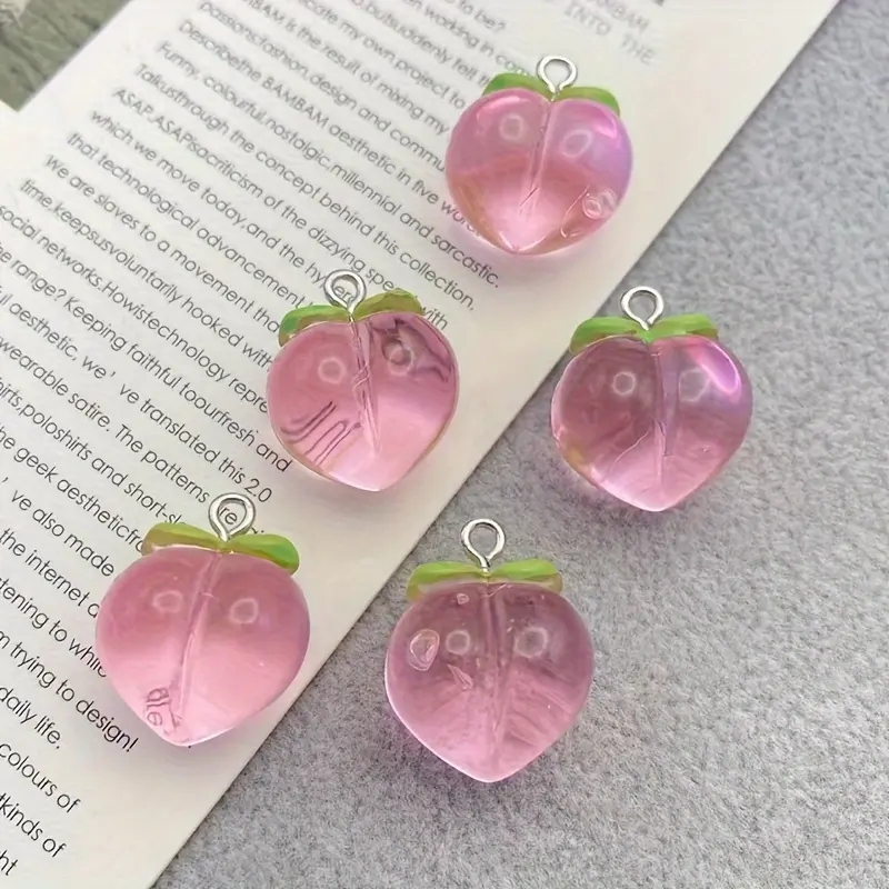 10pcs pink peach shape DIY pendant decoration beads, necklace bracelet earrings y keychain making materials, Fashionable Charms, Art Charms