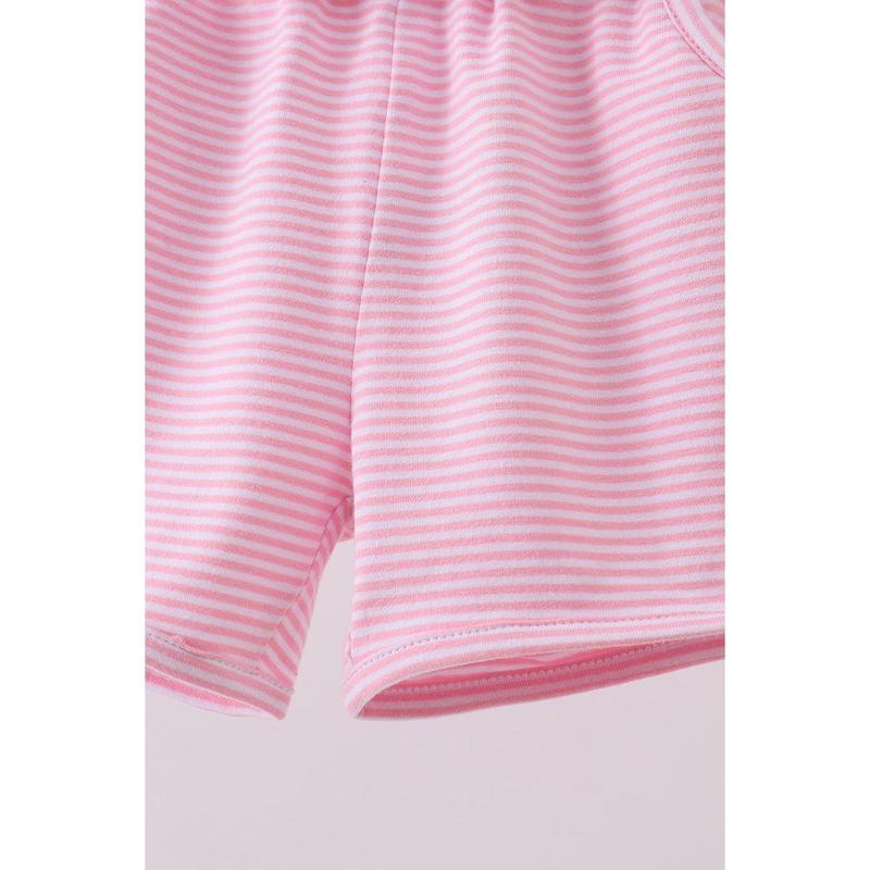 Premium Pink&white stripe bow shorts