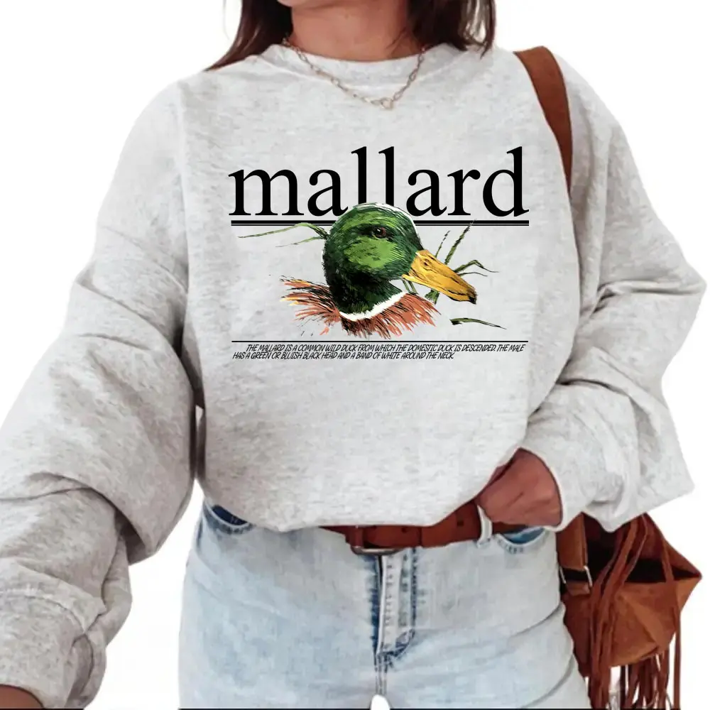 Women's Vintage 90s Mallard Duck Wildlife Cotton Pullover Sweatshirt Garment - Long Sleeve, Round Neck Tops, Unisex for Parents