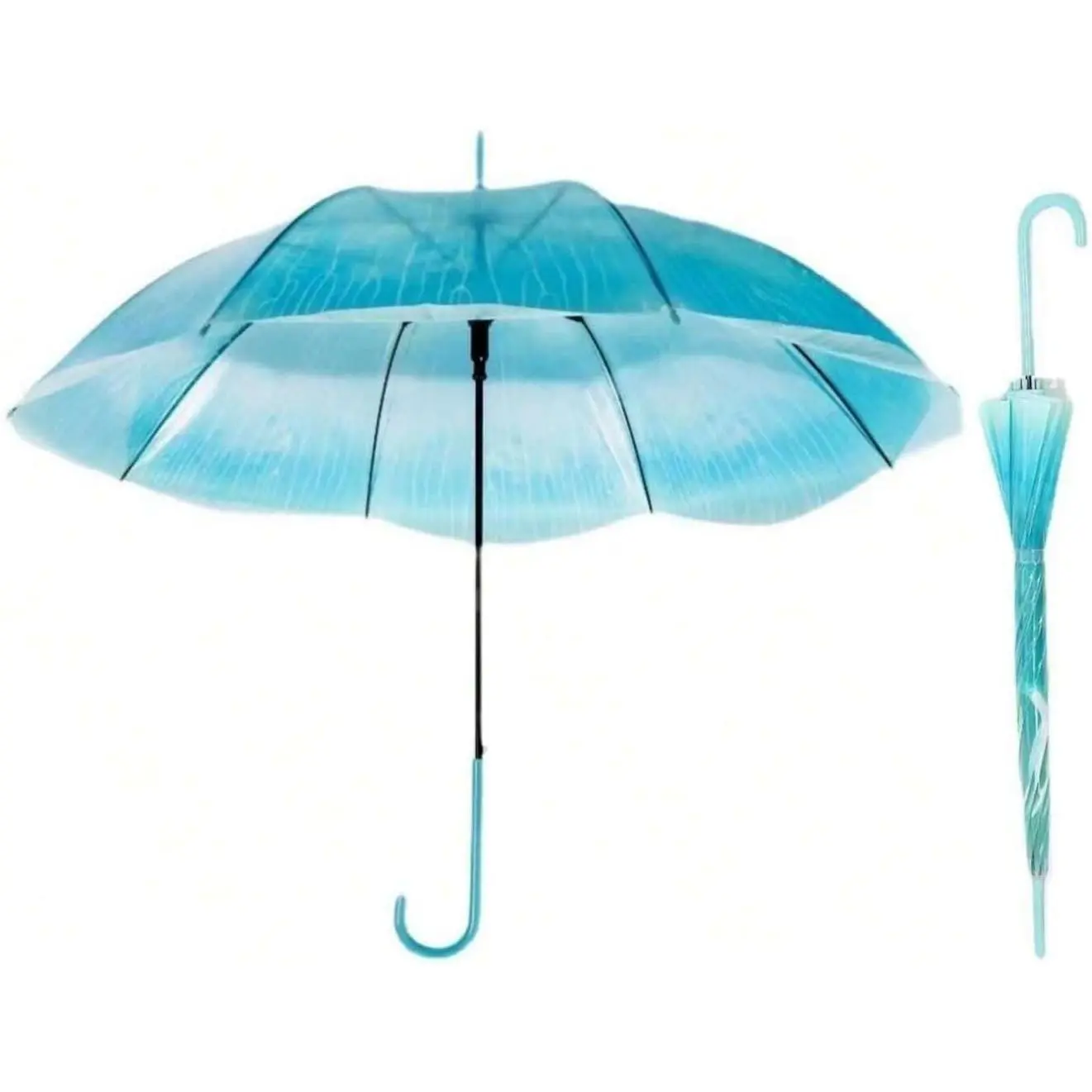 Jellyfish Transparent Umbrella, Romantic  Cute Automatic Open J Hook Handle Clear Umbrella Set, Birthday Gift Christmas Gift