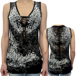 Cut Crossed Wings  McBling Tank Top Halter Rhinestone Plus Size Casual Comfort Womenswear Crystal Fitted street  Graphic Stretchy Sleeveless Cotton Style y2k tank