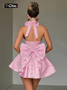 Women's   Bow Decor Tank  Dress, Elegant Fashion Casual  Short Dress for Daily Outdoor Wear, Women Dress for Summer, Womenswear, Lady