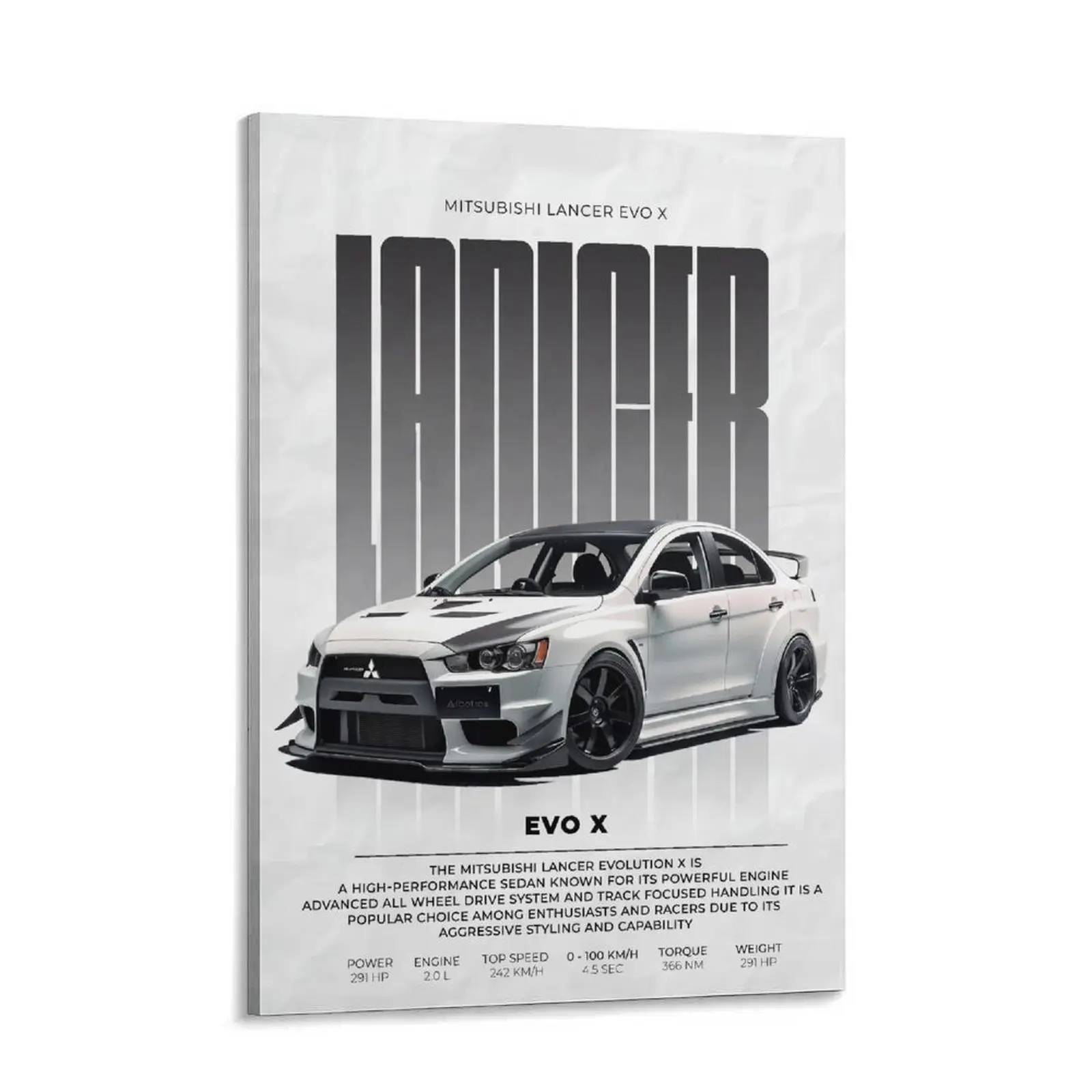 Mitsubishi Lancer Evolution X Artistic Canvas Print - Decorative Wall Art, JDM Racing Poster, Garage Decor, Gift for Auto Enthusiasts