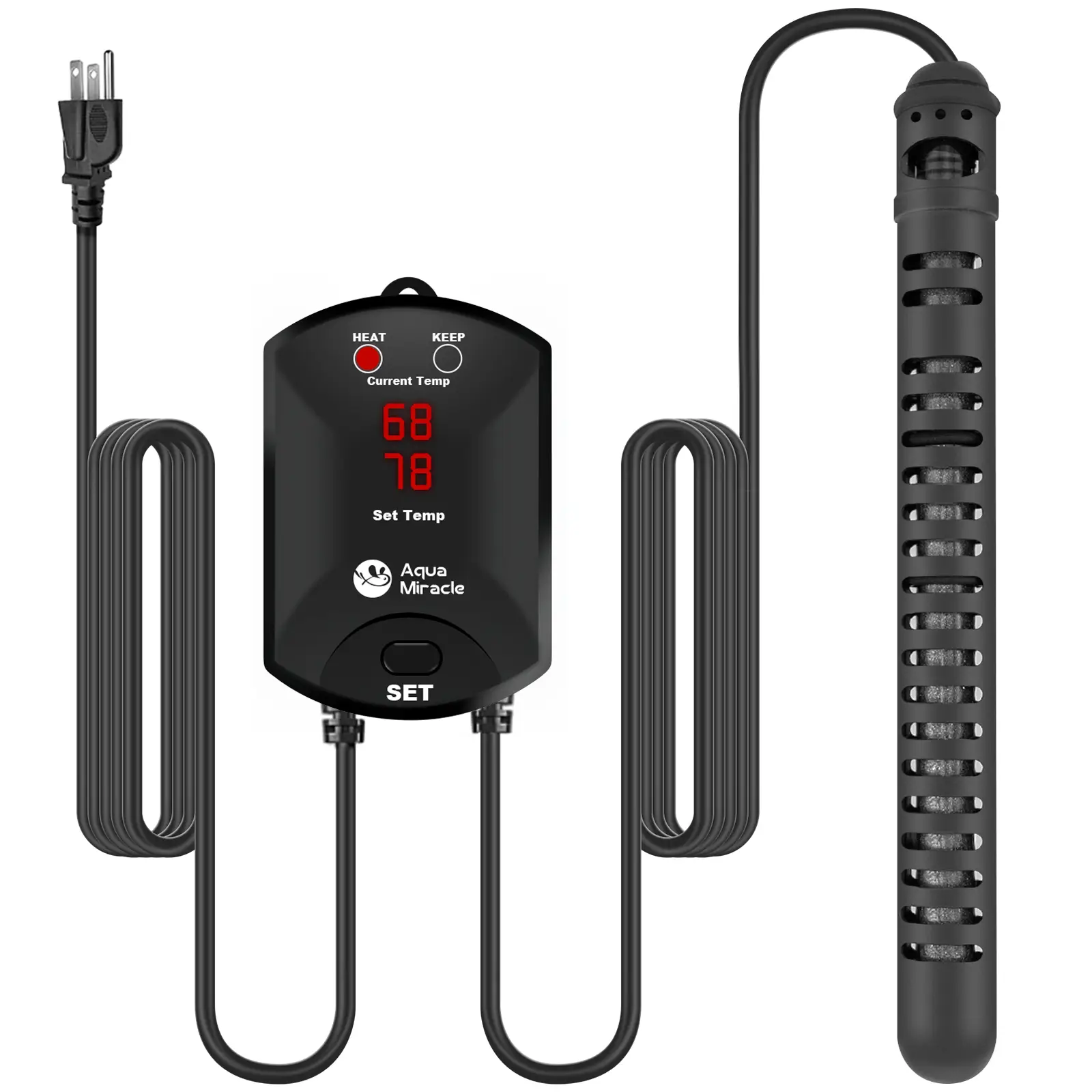 AquaMiracle Aquarium Heater with Dry-Run/Overheating Protection and Memory Function(Multiple Sensors), Fish Tank Heater with Temperature Control, Inve