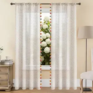 2pcs Rainbow Striped Curtains with Colorful Pom Poms, Rod Pocket Design, Ideal for Living Room, Bedroom, Dining Room, Kitchen, Party Wedding