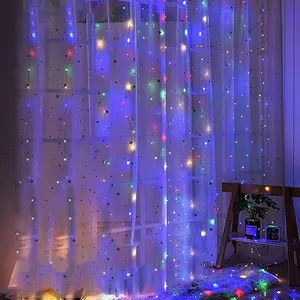 Perfect Holiday USB Fairy Curtain Lights Decorative Ambient Lighting with Remote 300 LED 9FT x 9FT