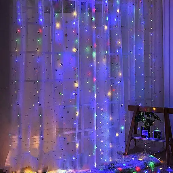 Perfect Holiday USB Fairy Curtain Lights Decorative Ambient Lighting with Remote 300 LED 9FT x 9FT