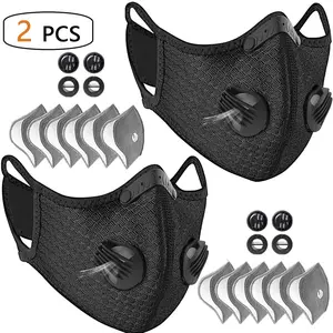 （2 Pack）Reusable Half Face Cover Mask w/ Filter Cycling Outdoor Sport Face Mask Black