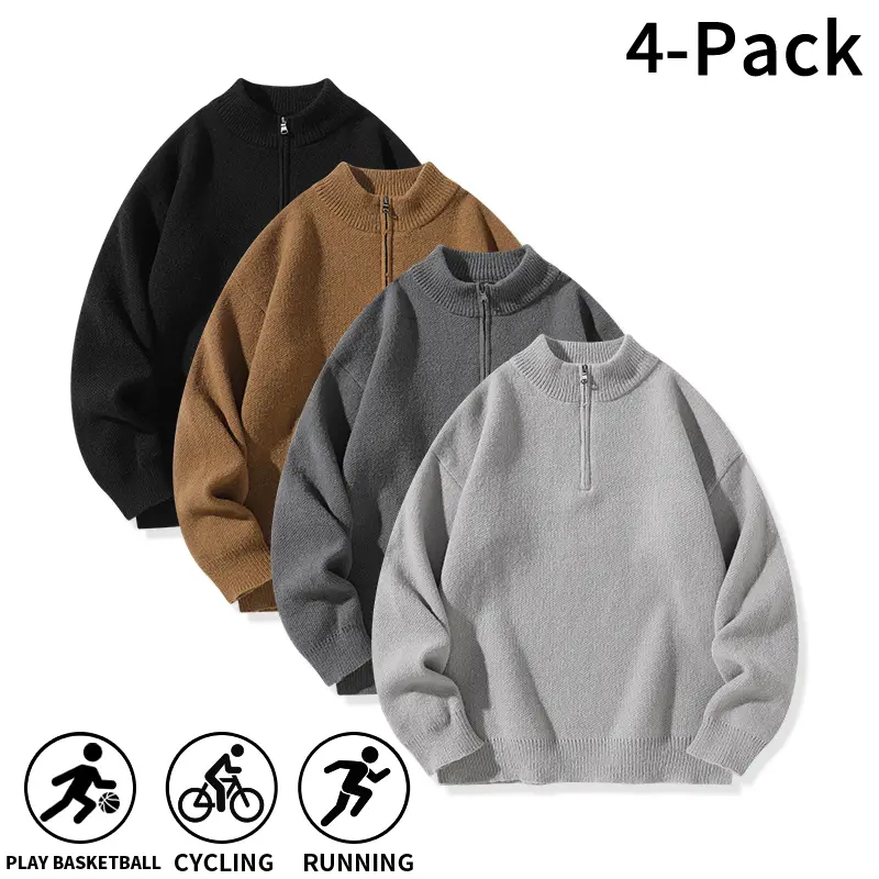 Men's Warm Quarter Zip Sweater, Long Sleeve Knit Shirt, Gentle Textured Fabric, Stand Neck Half Zipper Style, Roose Silhouette, Breathable Knitwear for Adult Men, Great for Running, Basketball, Outdoor Walks and Everyday Casual Outfits